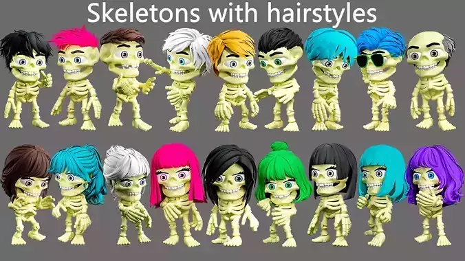 Skeletons with hairstyles