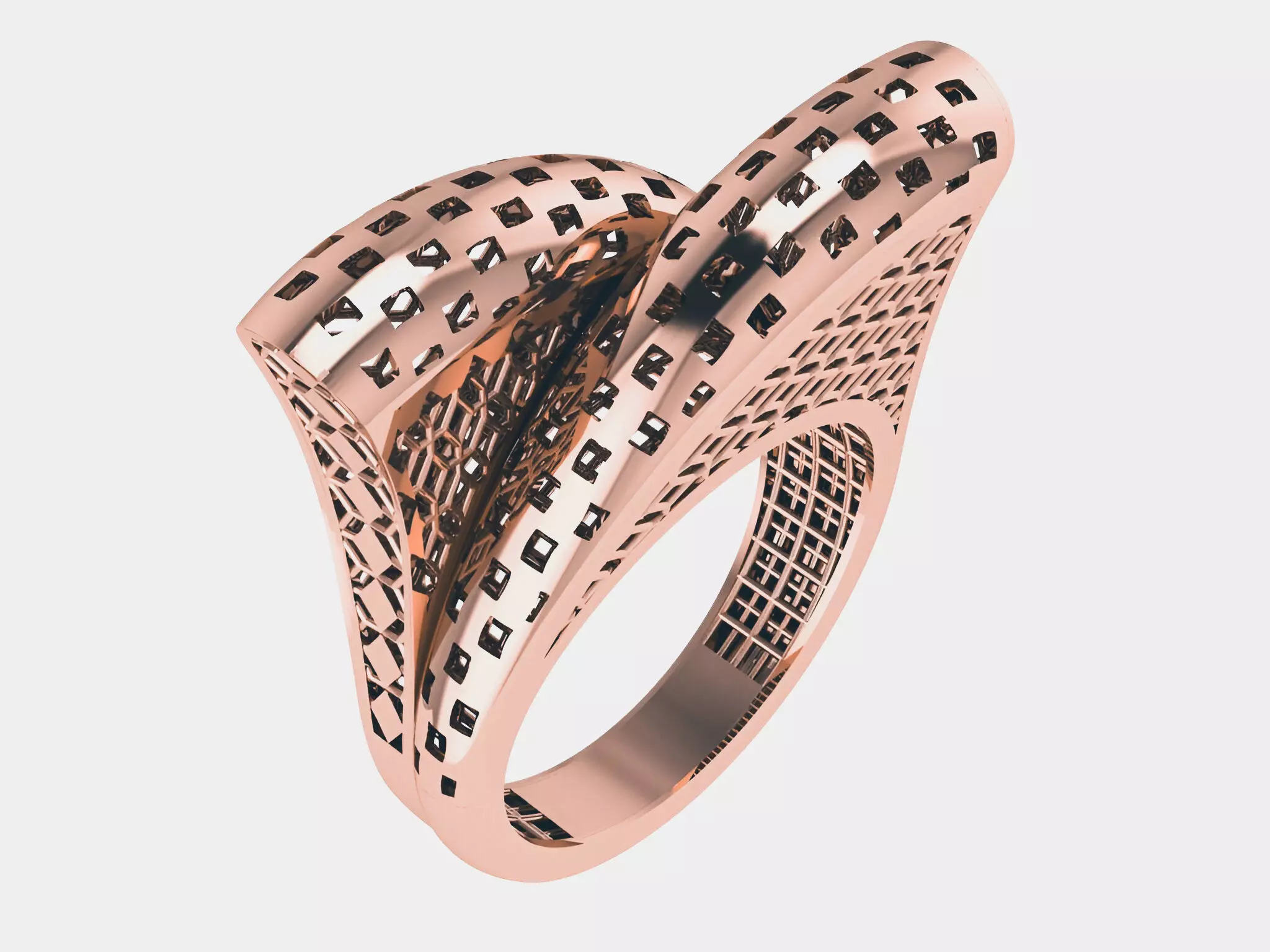 Duo Wire Mesh Plain gold ring 3D print model_0
