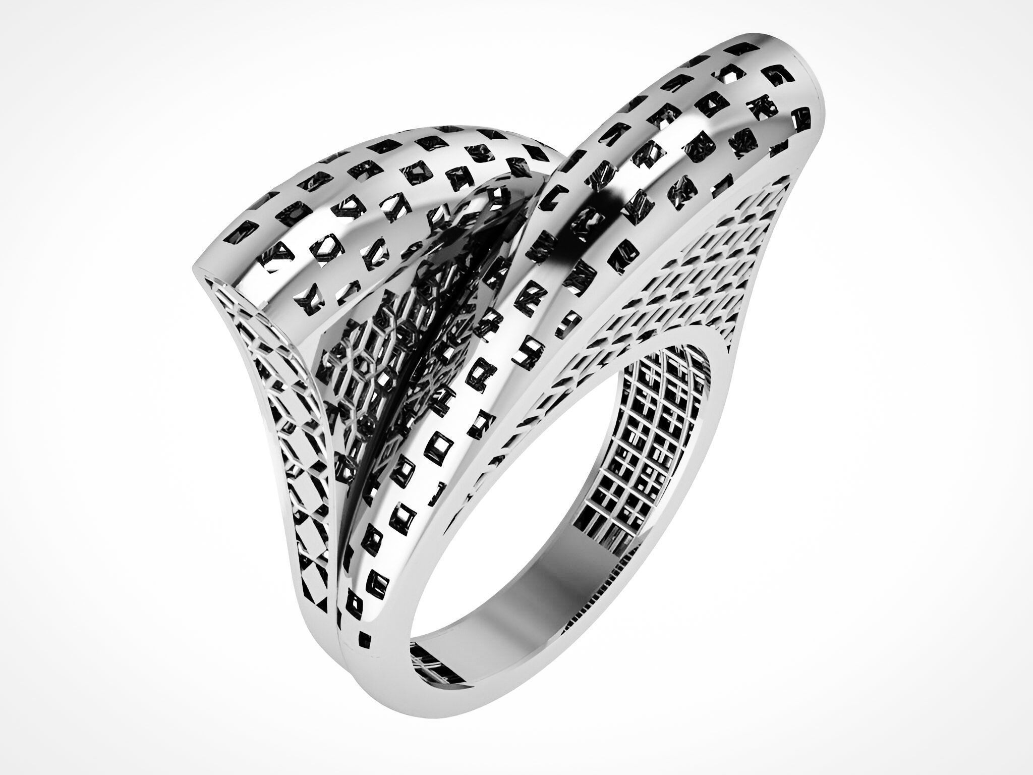 Duo Wire Mesh Plain gold ring 3D print model_2