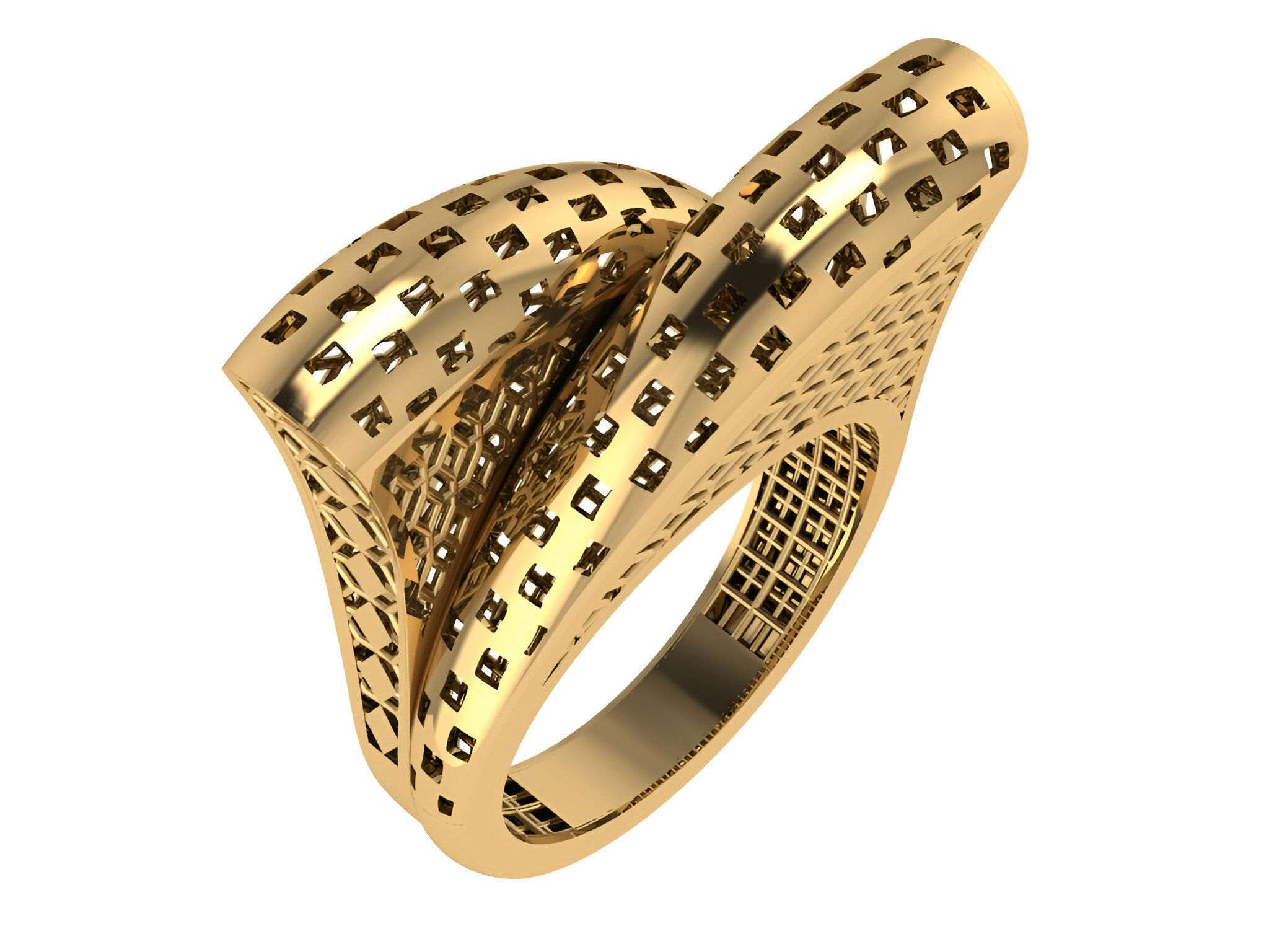 Duo Wire Mesh Plain gold ring 3D print model_1