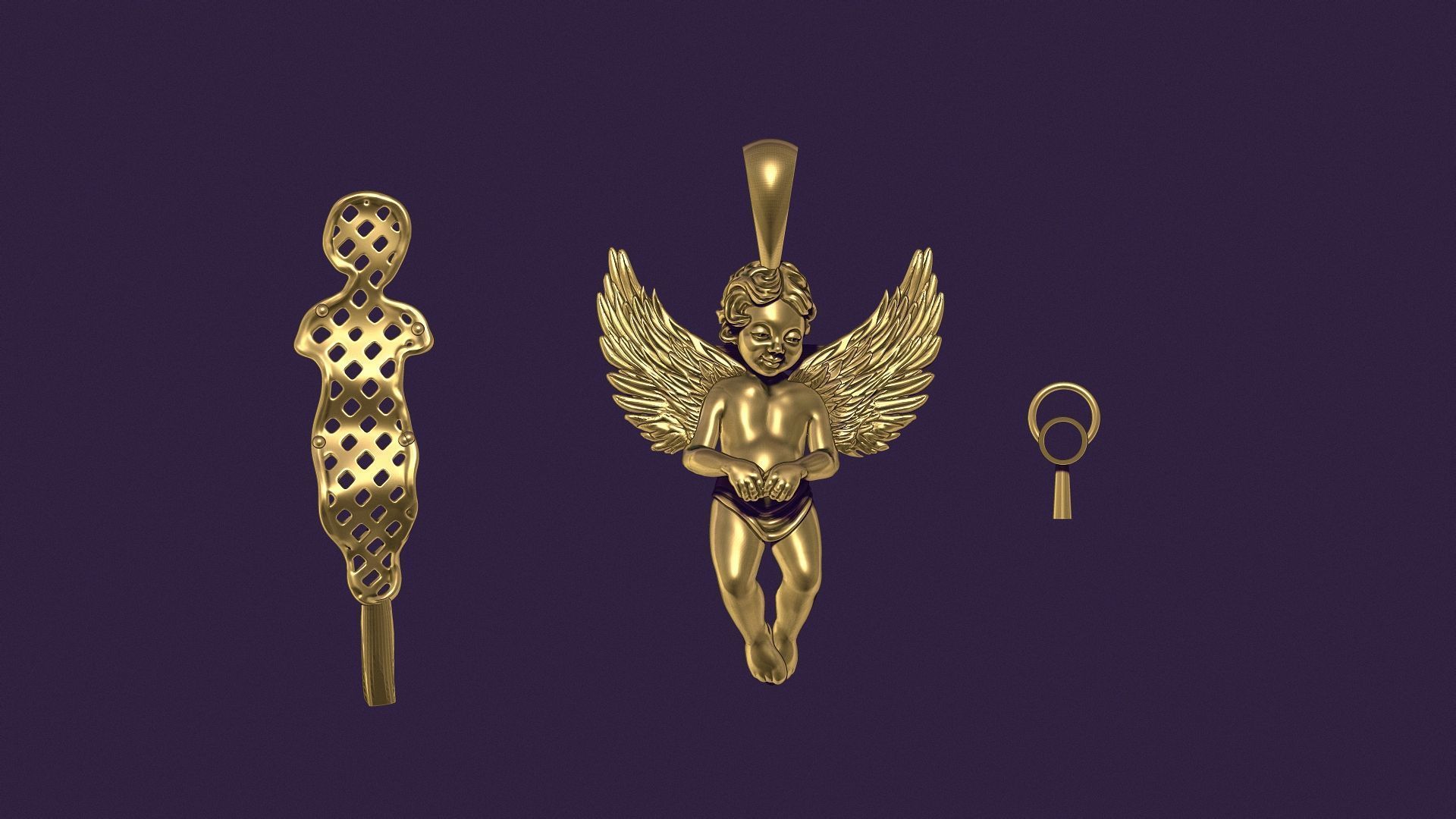 Angel Pendant with Gemstone Setting 3D print model_9