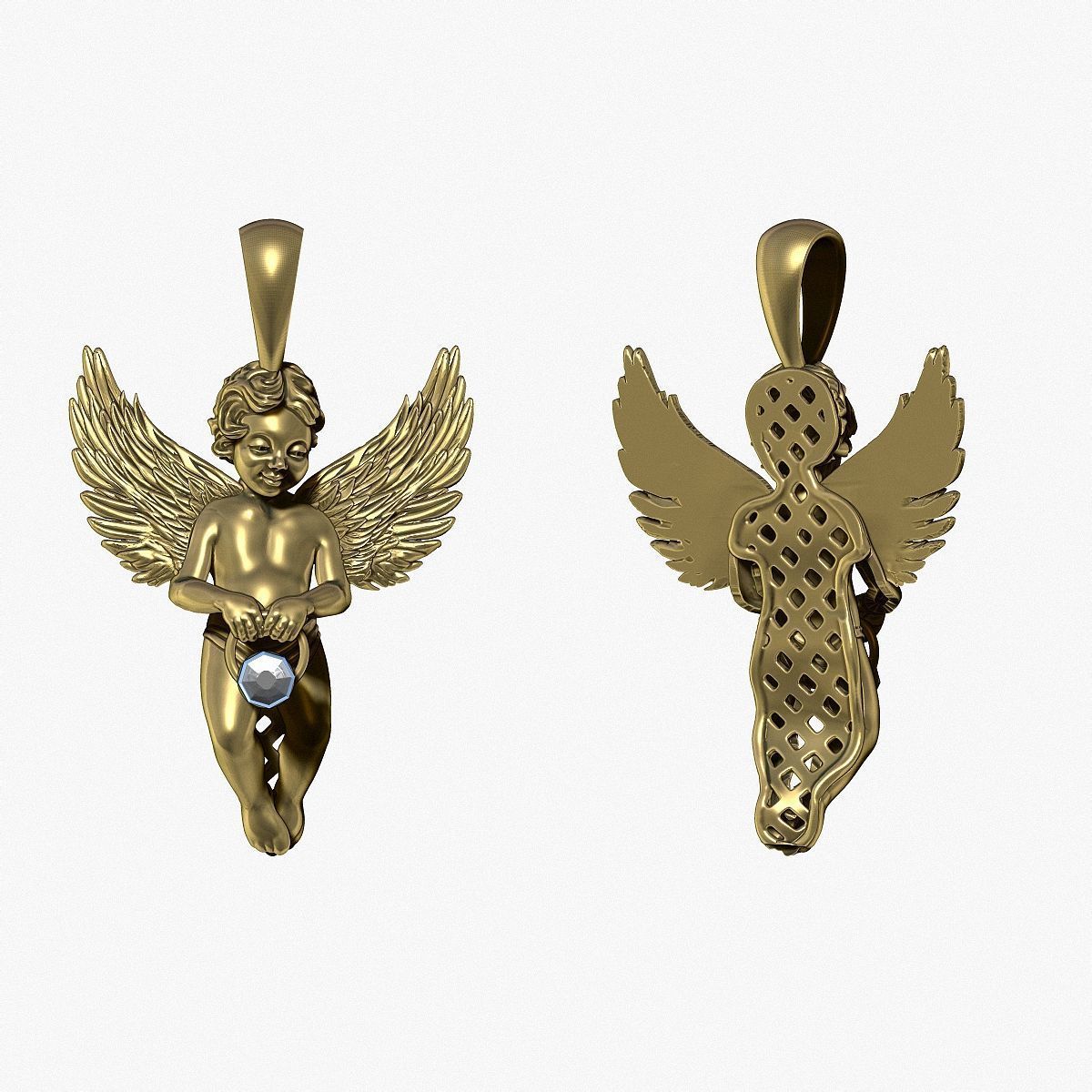 Angel Pendant with Gemstone Setting 3D print model_14