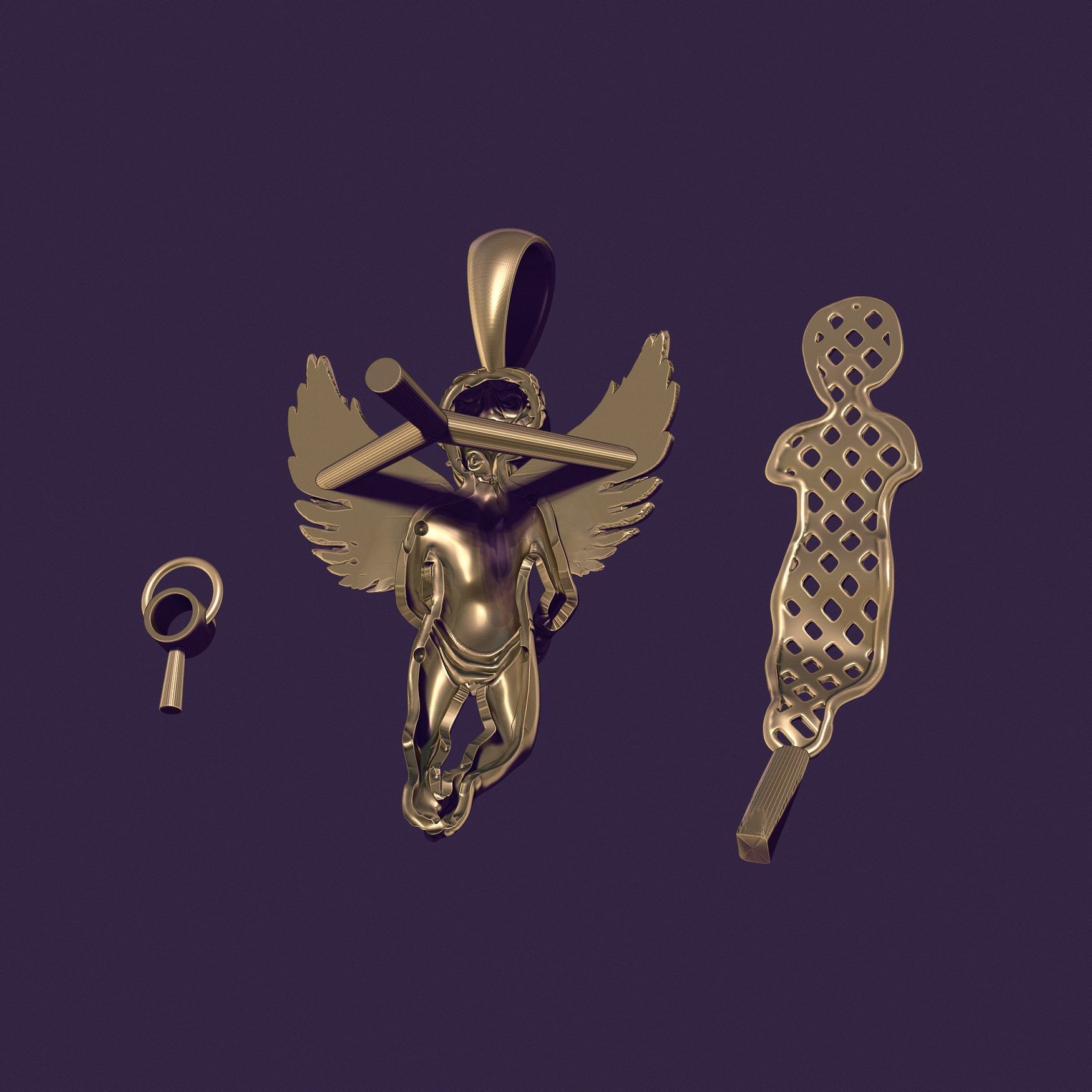 Angel Pendant with Gemstone Setting 3D print model_3