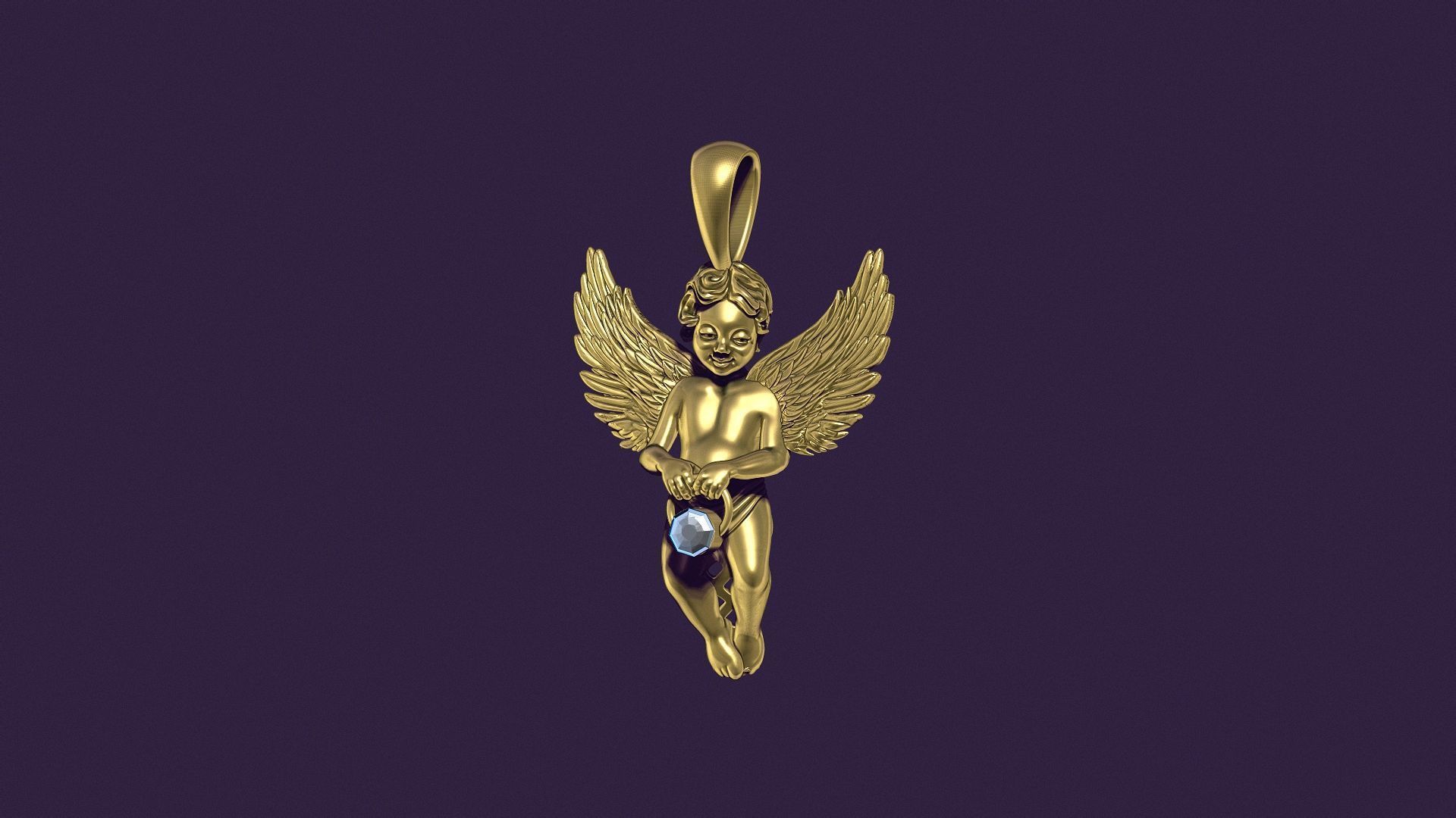 Angel Pendant with Gemstone Setting 3D print model_13