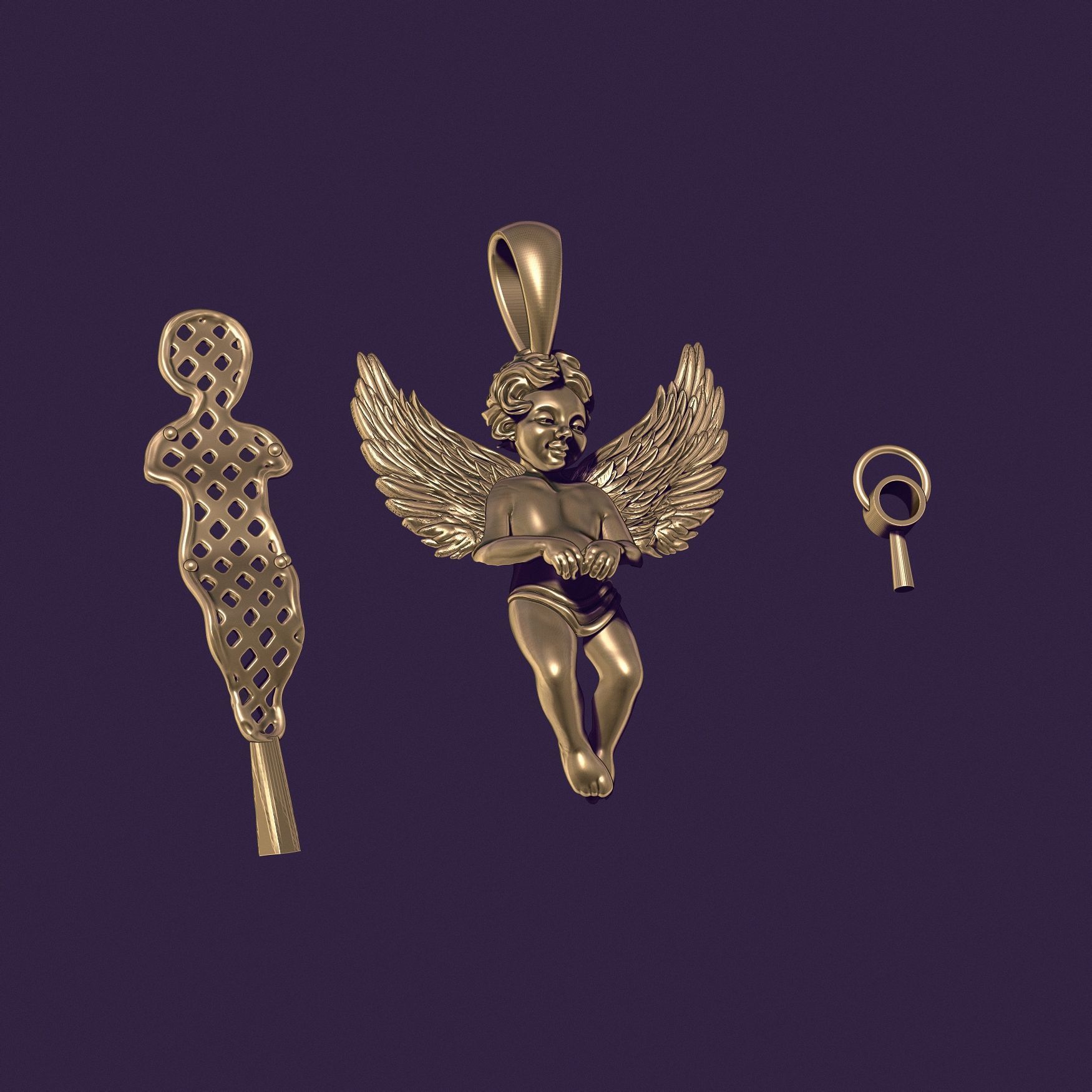 Angel Pendant with Gemstone Setting 3D print model_8