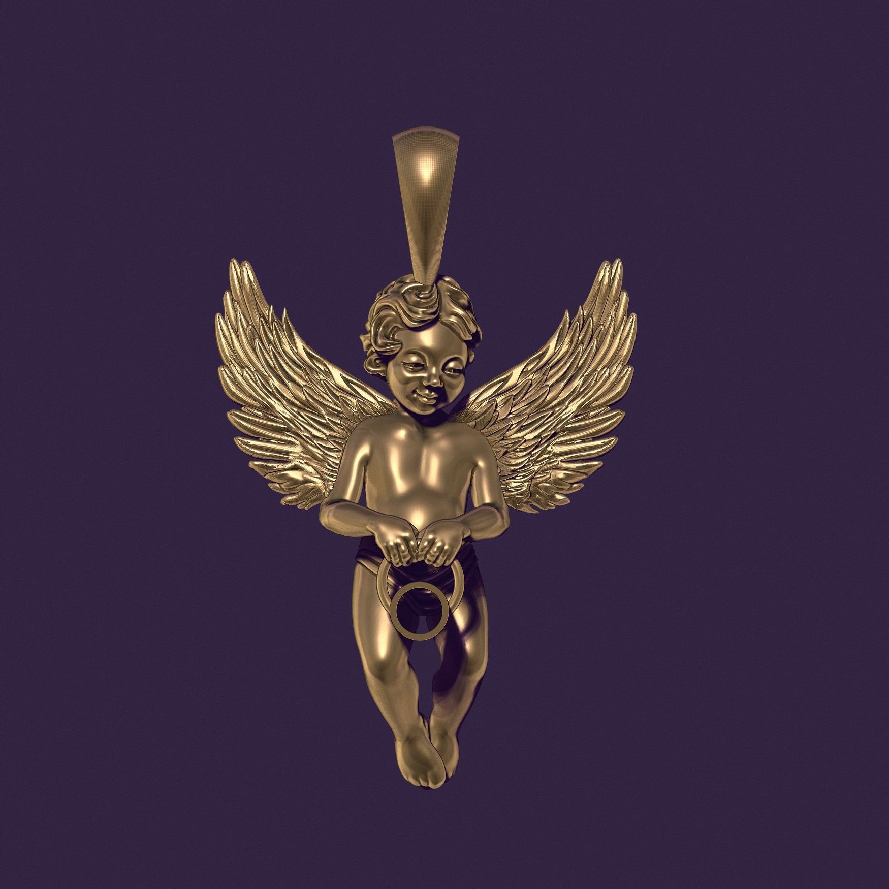 Angel Pendant with Gemstone Setting 3D print model_4