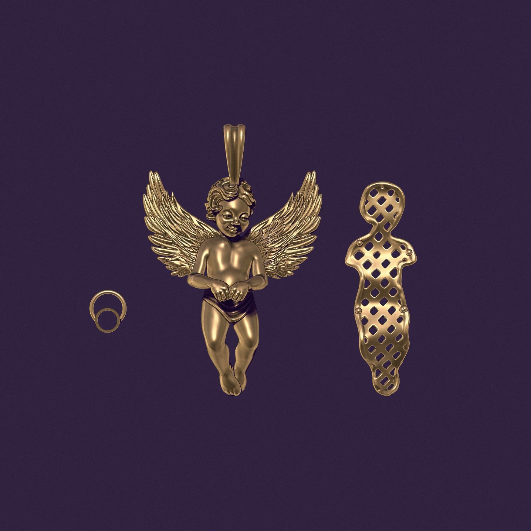Angel Pendant with Gemstone Setting 3D print model_1