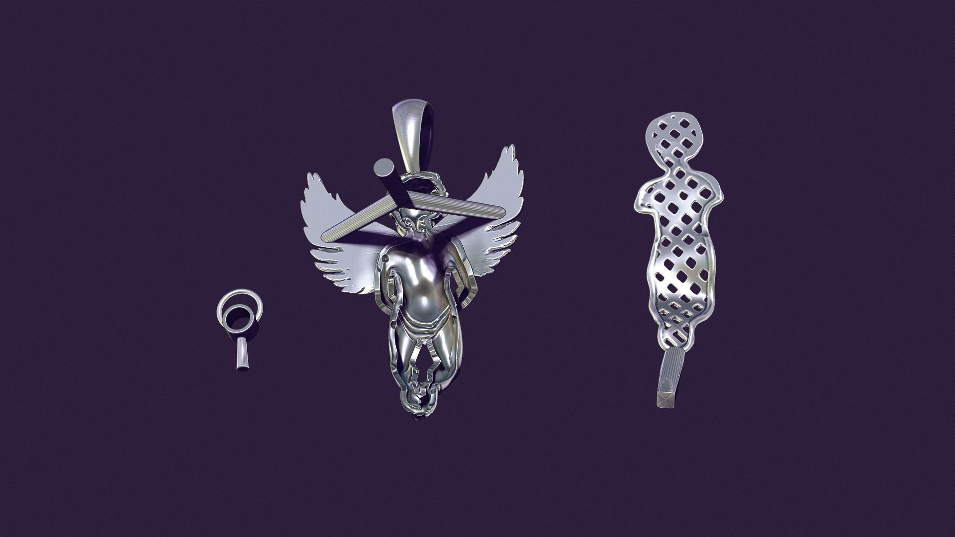 Angel Pendant with Gemstone Setting 3D print model_11