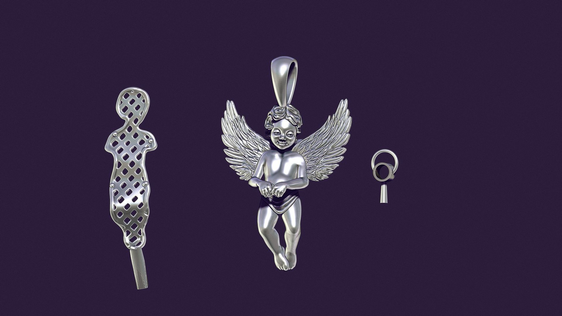 Angel Pendant with Gemstone Setting 3D print model_12