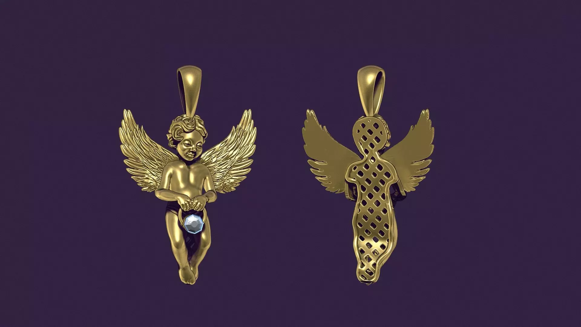 Angel Pendant with Gemstone Setting 3D print model_0
