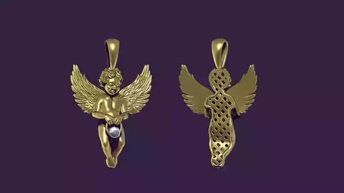 Angel Pendant with Gemstone Setting 3D print model Angel Pendant with Gemstone Setting 3D print model