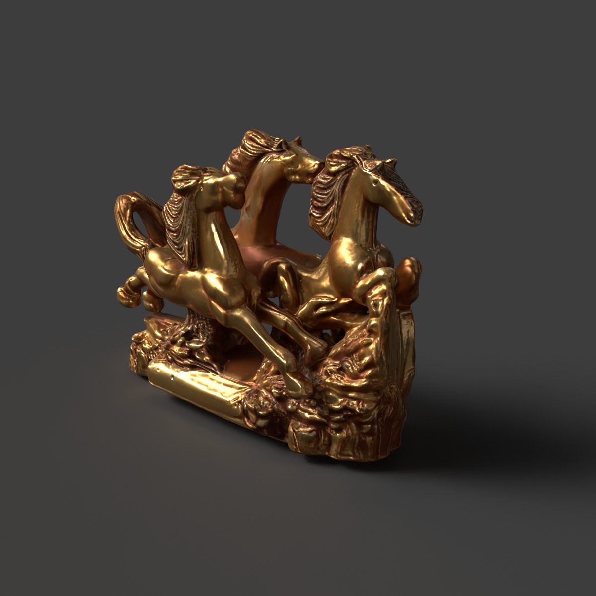 Golden horse sculpture figure  Low-poly 3D model_6