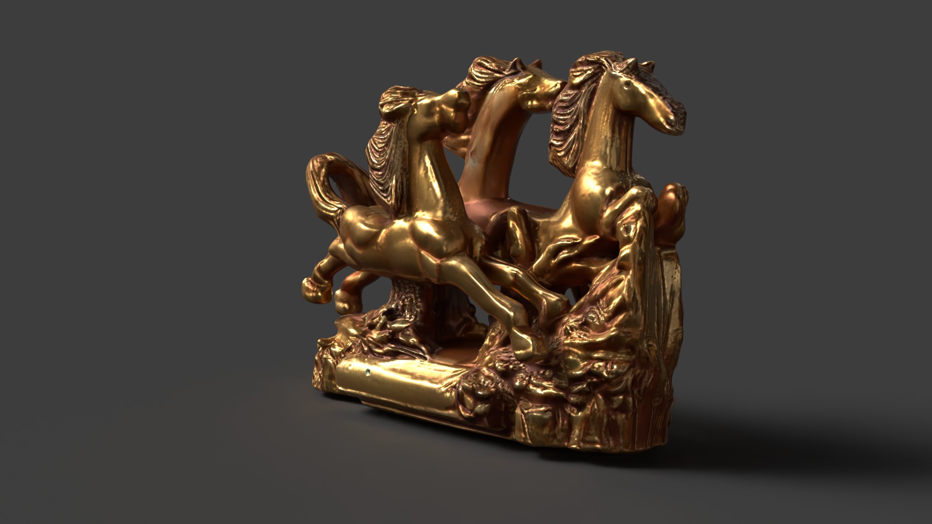 Golden horse sculpture figure  Low-poly 3D model_2