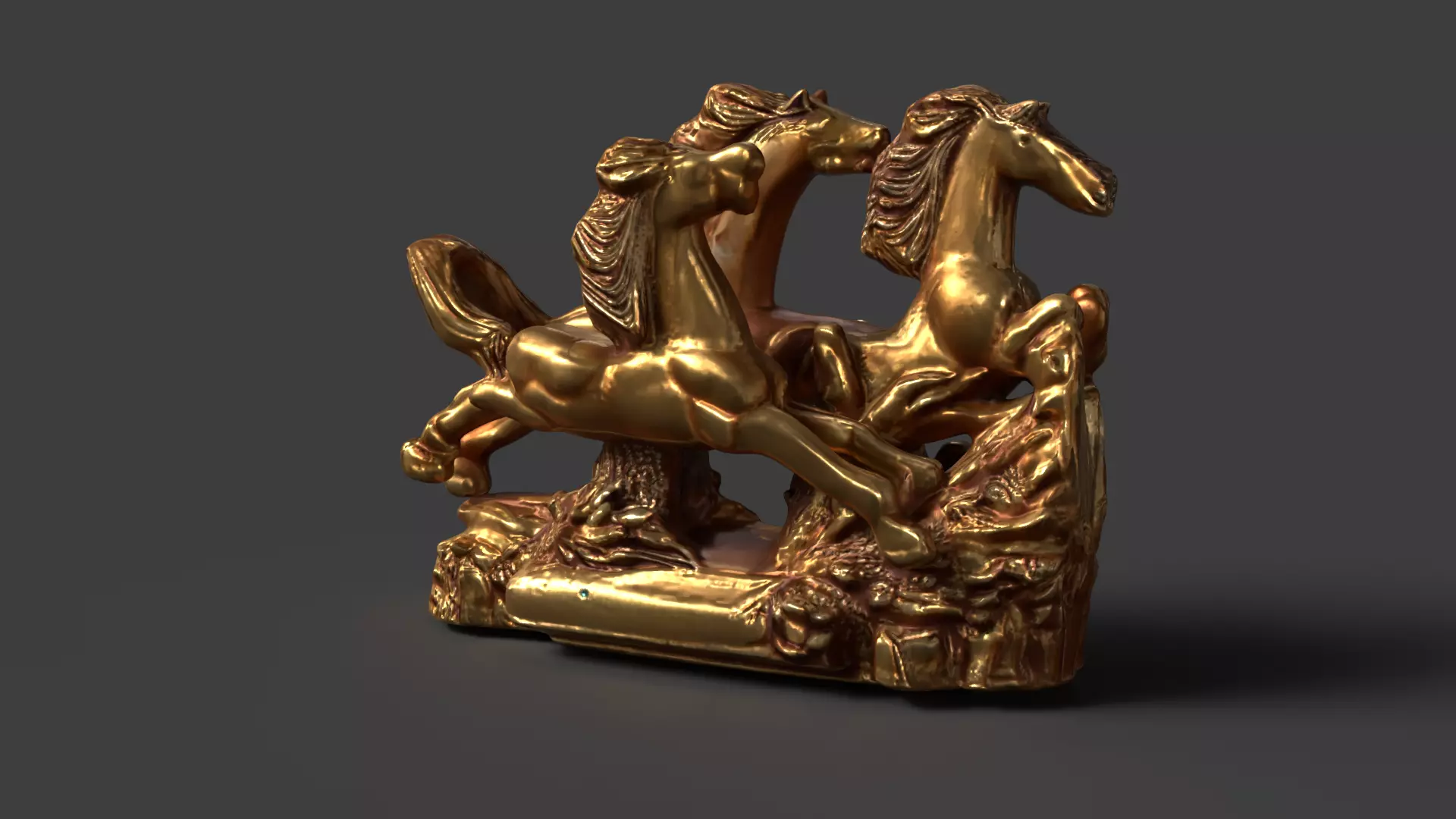 Golden horse sculpture figure  Low-poly 3D model_0