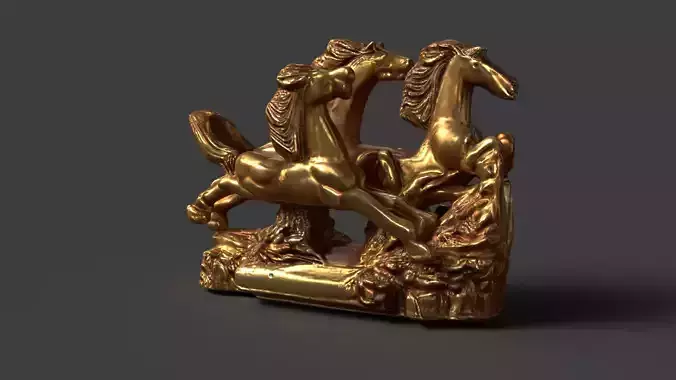 Golden horse sculpture figure  Low-poly 3D model
