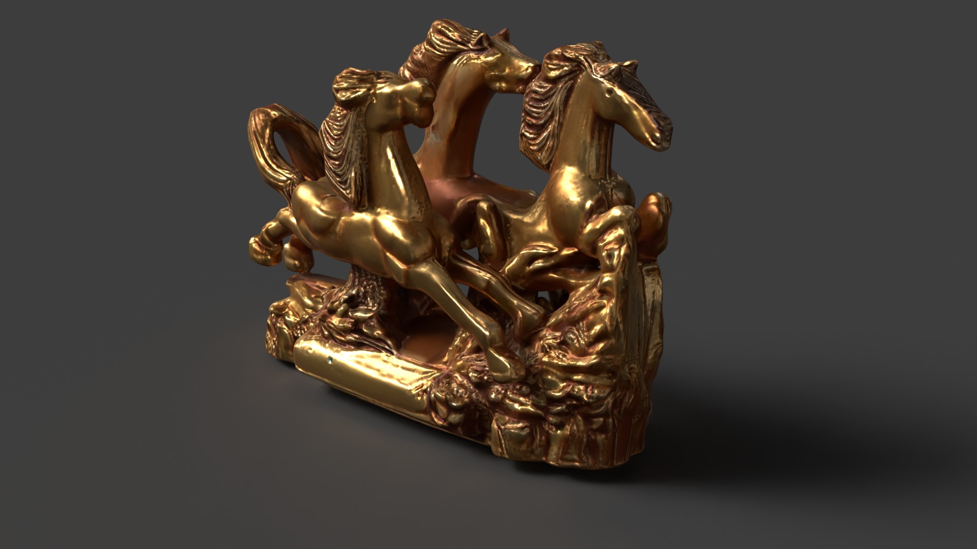 Golden horse sculpture figure  Low-poly 3D model_5