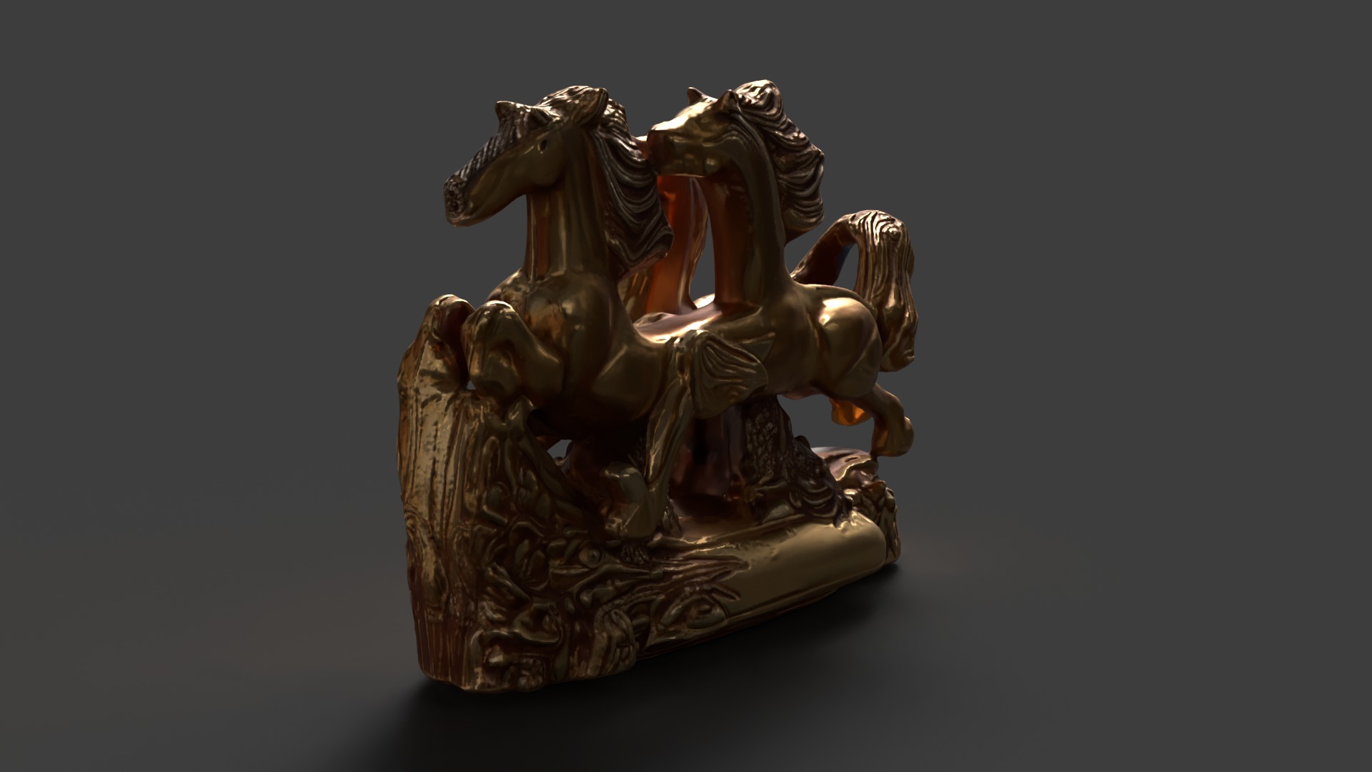 Golden horse sculpture figure  Low-poly 3D model_3