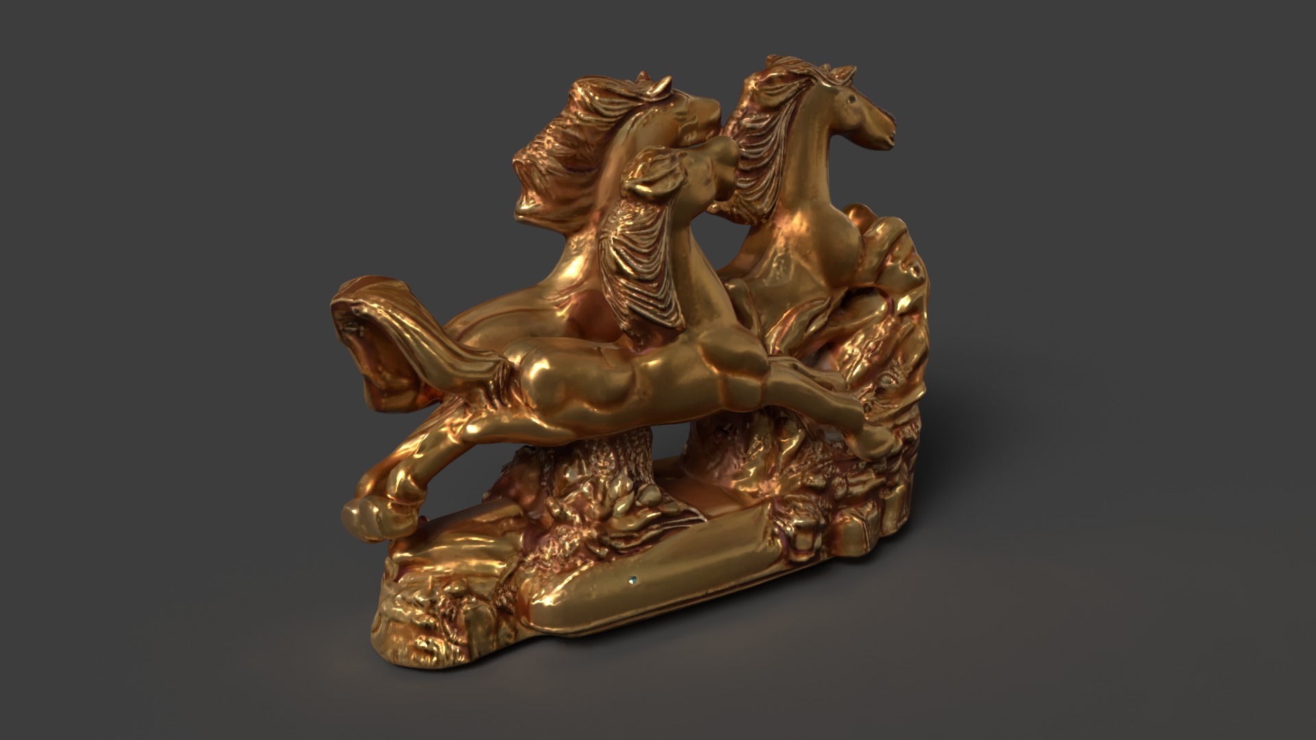 Golden horse sculpture figure  Low-poly 3D model_4