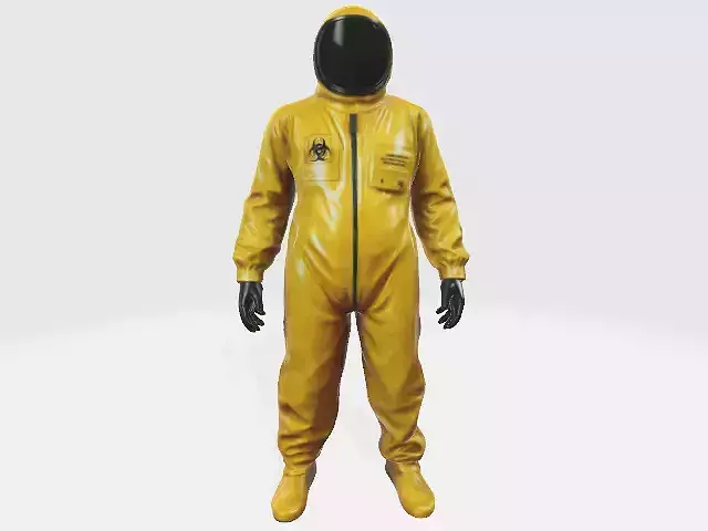  man in yellow shiny hazmat suit