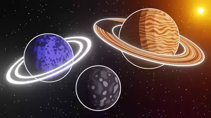 Stylized Procedural Cartoon Planet Set - 3D Space Props