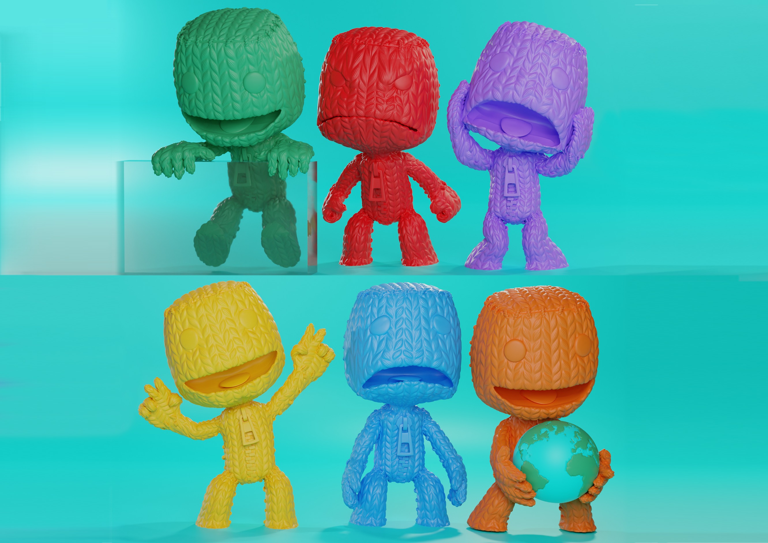 Pack 6 poses Sackboy 3D print model_3