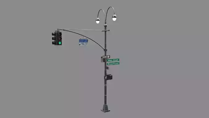 LowPoly Traffic light with street lamp Low-poly 3D model