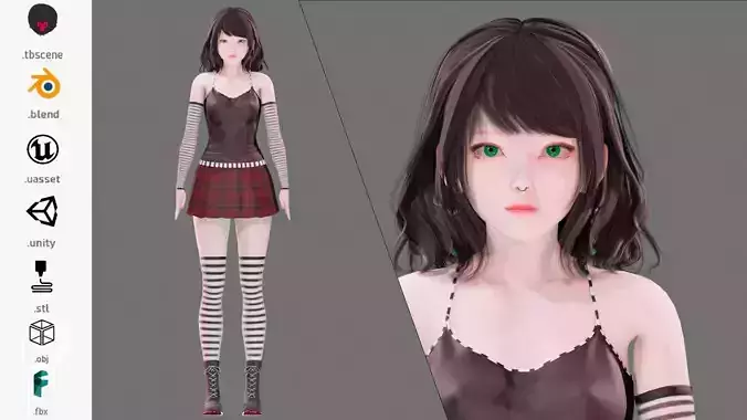 Emo Clothing 0001 - UE5 - Unity - Blender - Animated