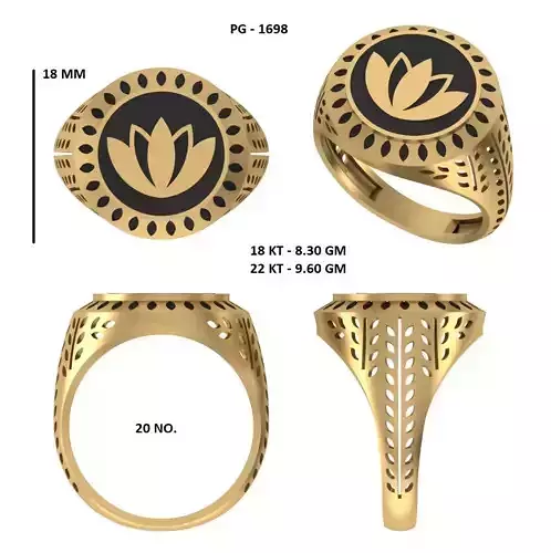 Elegant Mens Signet Ring Royal and Symbolic Design Lotus Flower