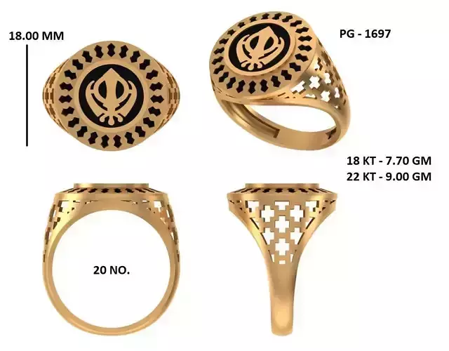 Elegant Mens Signet Ring Royal and Symbolic Design Sikh Khanda 3D print model