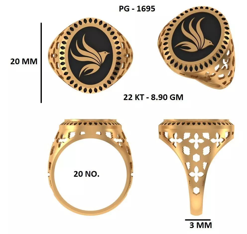 Elegant Mens Signet Ring Royal and Symbolic Design Bird 3D print model_0