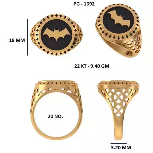 Elegant Mens Signet Ring Royal and Symbolic Design Batman
