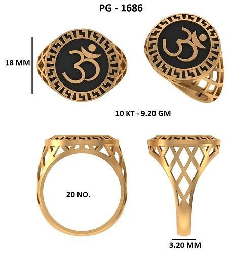 Elegant Mens Signet Ring Royal and Symbolic Design Om Symbol 3D print model