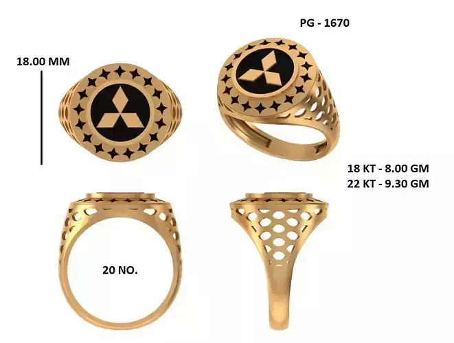 Elegant Mens Signet Ring Royal and Symbolic Design Mitsubishi