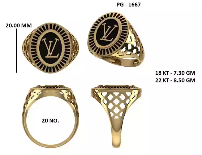 Elegant Mens Signet Ring Design Louis Vuitton LV