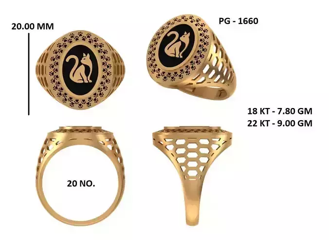 Elegant Mens Signet Ring Royal and Symbolic Design Cat