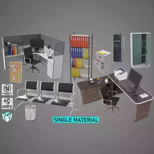 Office Props Collection Single Mat All PBR Unity UE Textures Low-poly 3D model