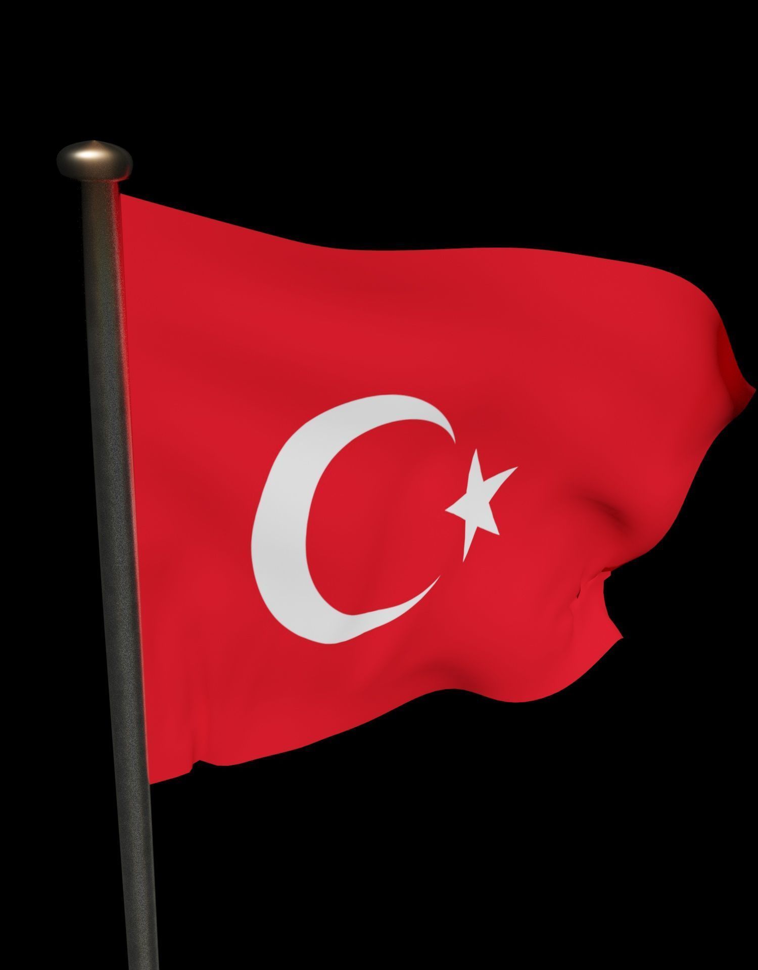 Turkish Flag on a metal pole 3D model_30