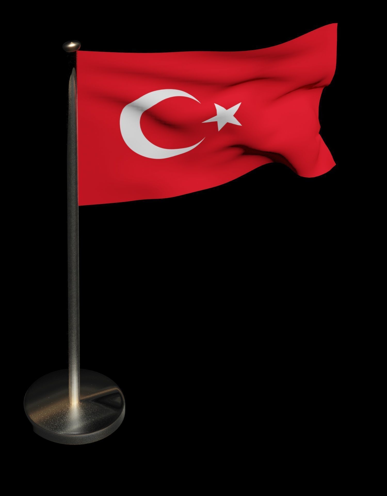 Turkish Flag on a metal pole 3D model_33