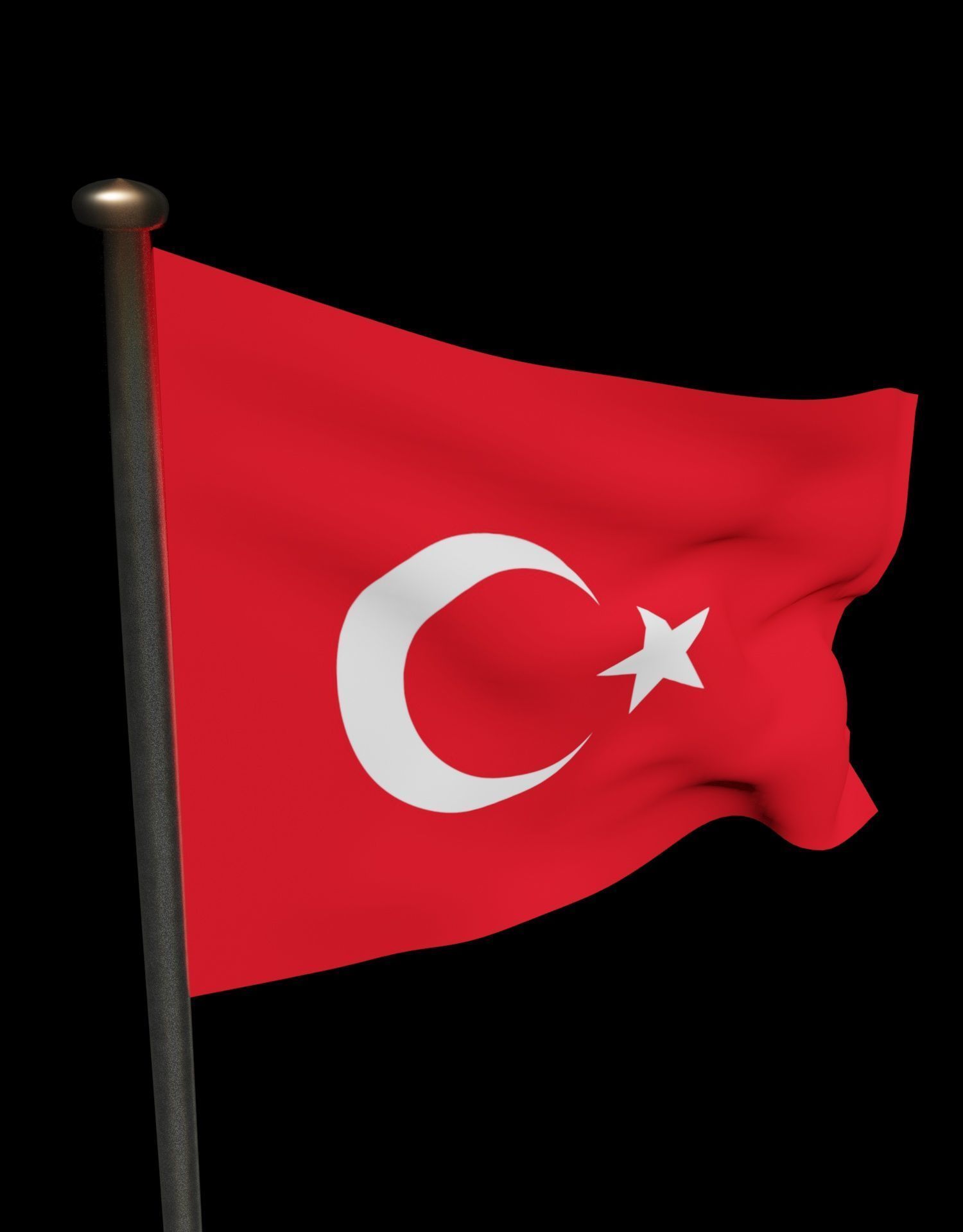 Turkish Flag on a metal pole 3D model_39