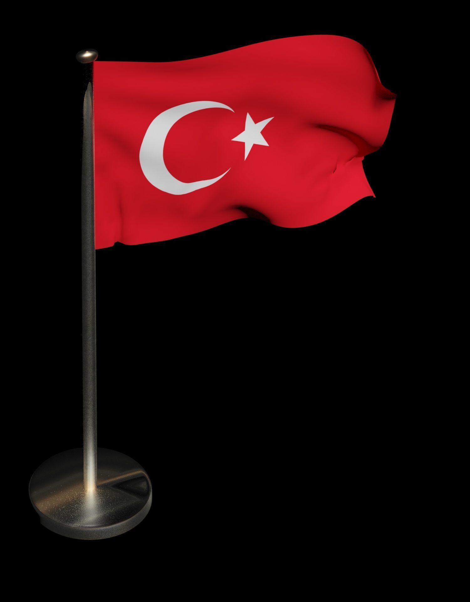 Turkish Flag on a metal pole 3D model_31