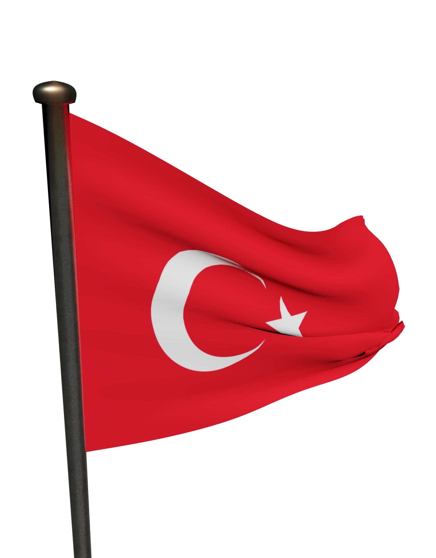 Turkish Flag on a metal pole 3D model_3