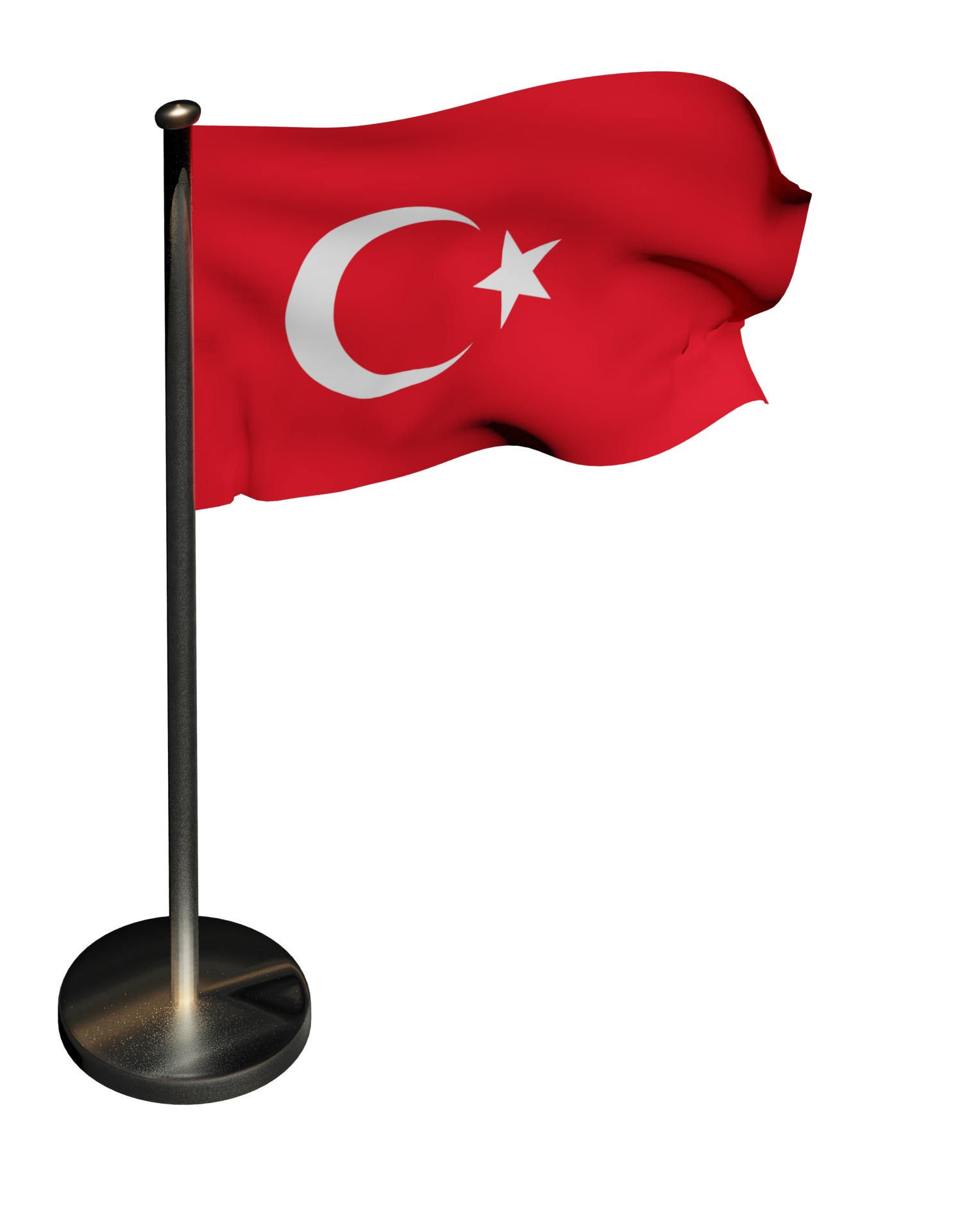 Turkish Flag on a metal pole 3D model_4