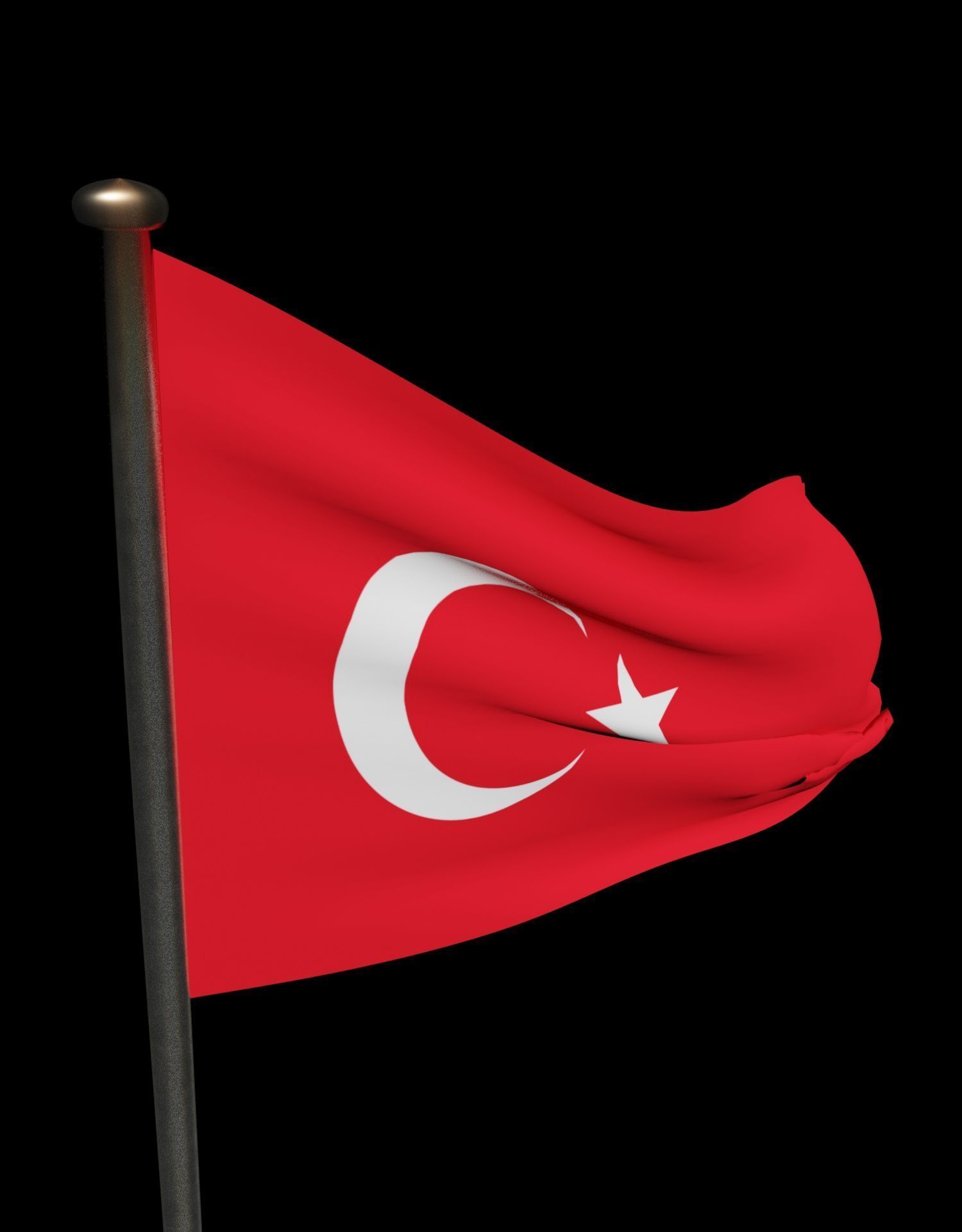 Turkish Flag on a metal pole 3D model_27