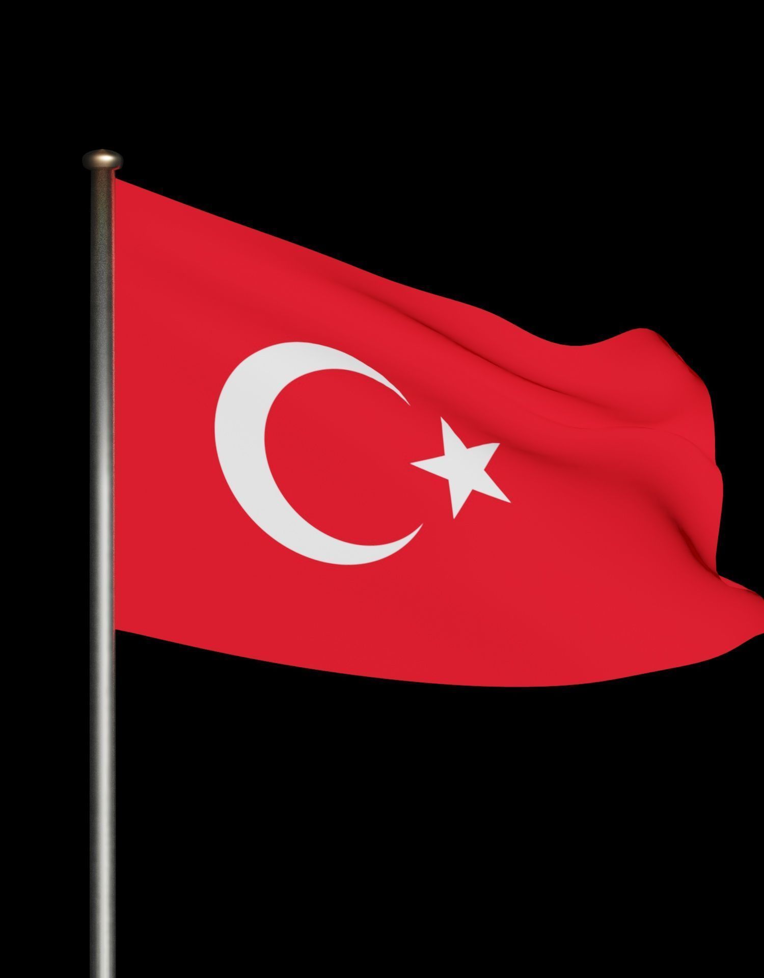 Turkish Flag on a metal pole 3D model_36