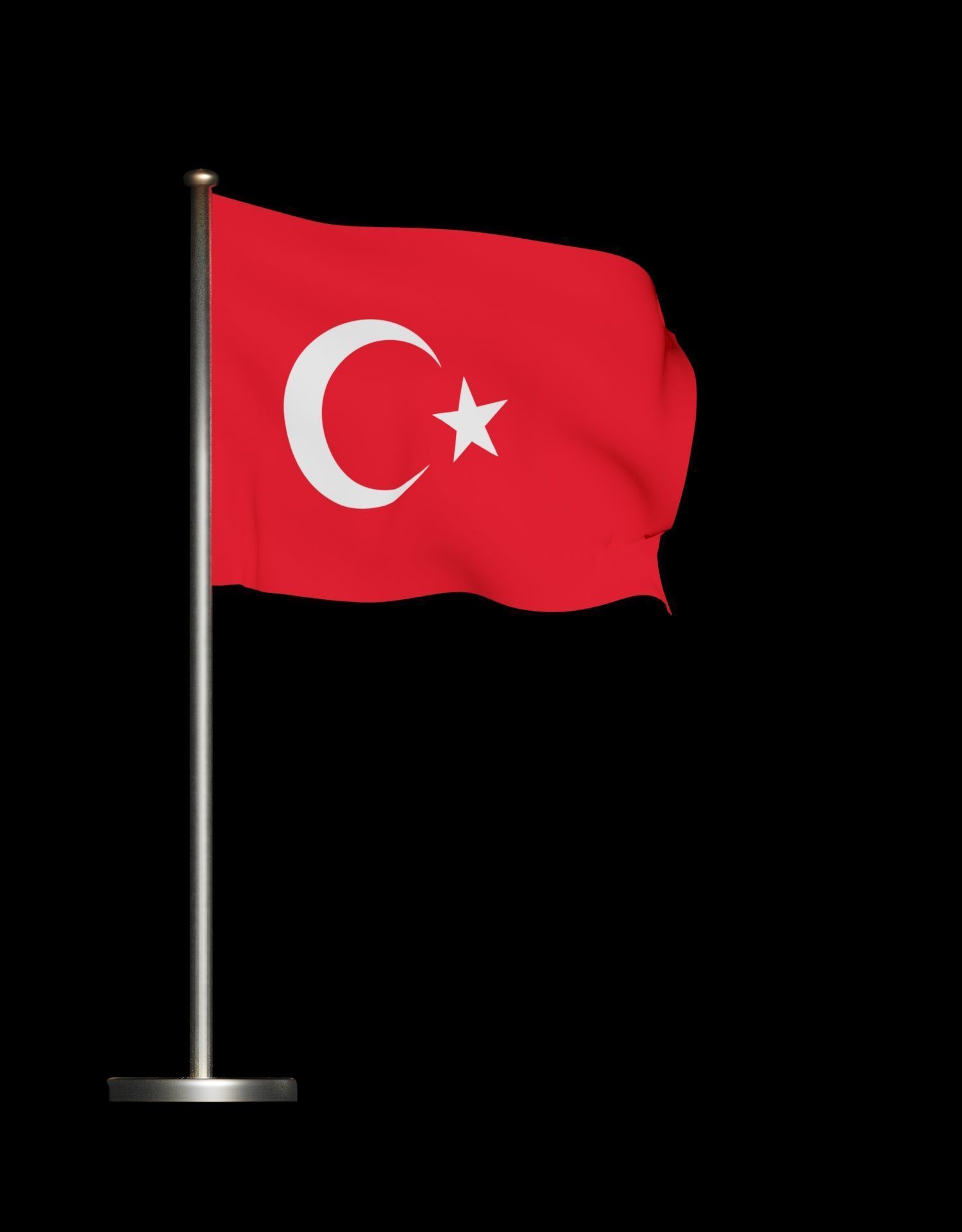 Turkish Flag on a metal pole 3D model_29