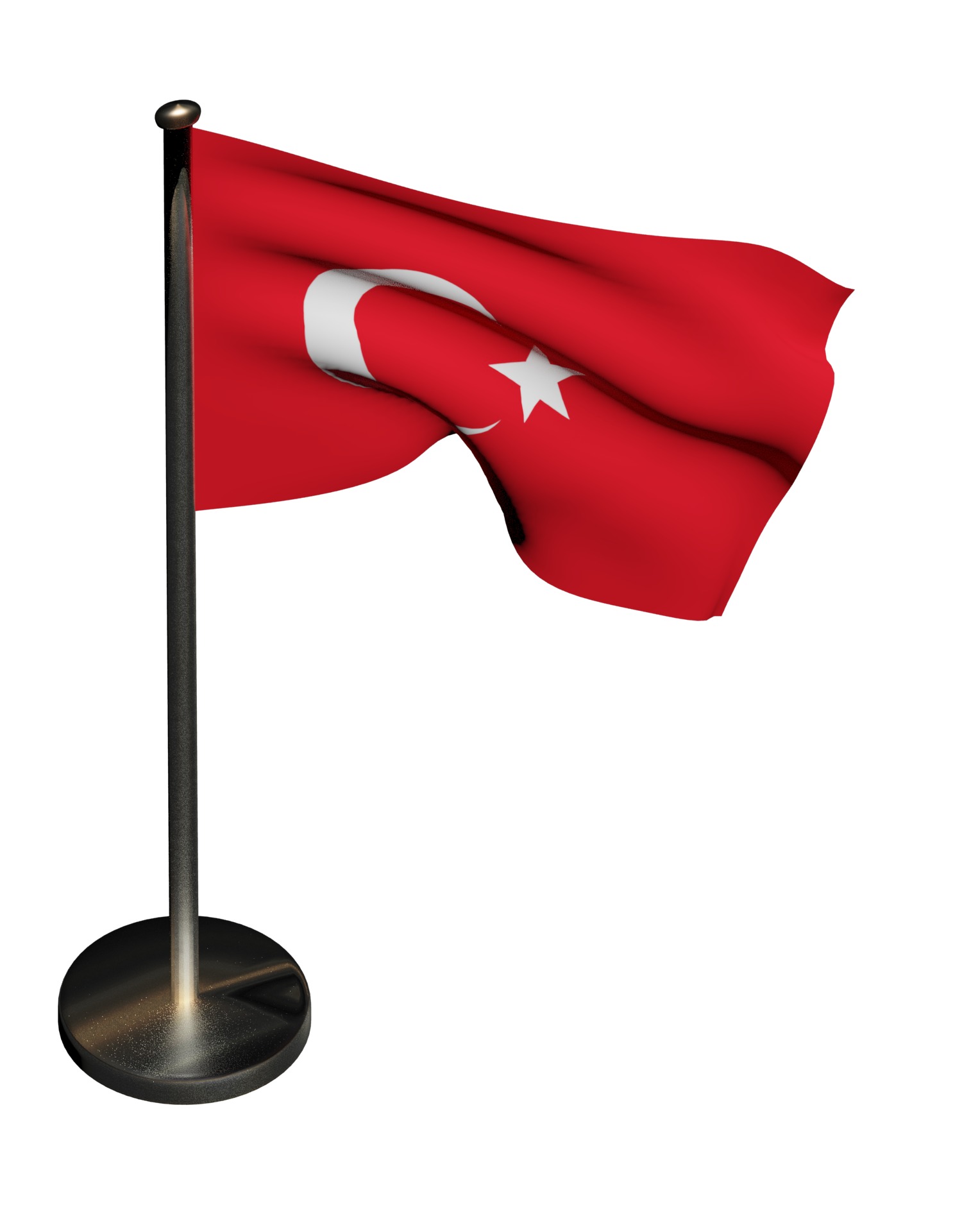 Turkish Flag on a metal pole 3D model_20
