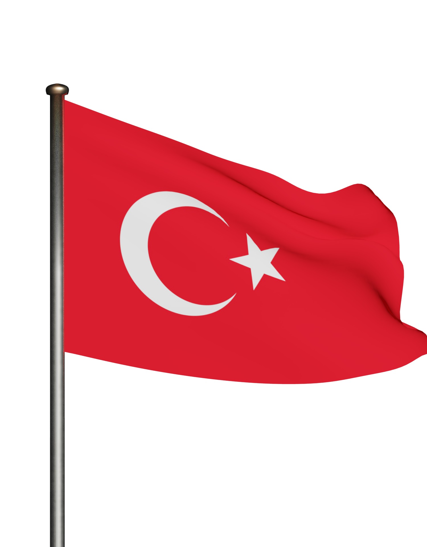 Turkish Flag on a metal pole 3D model_13