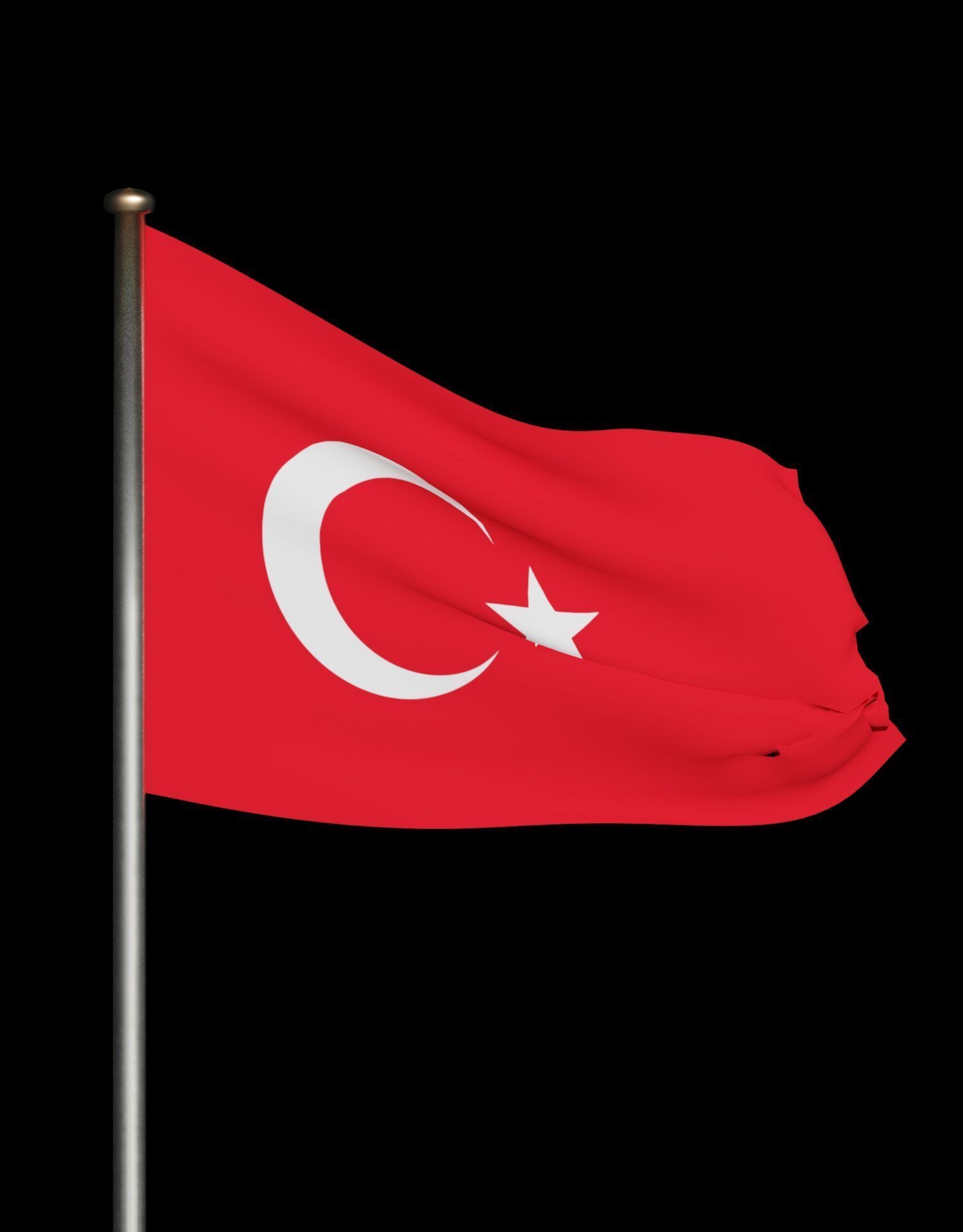 Turkish Flag on a metal pole 3D model_26
