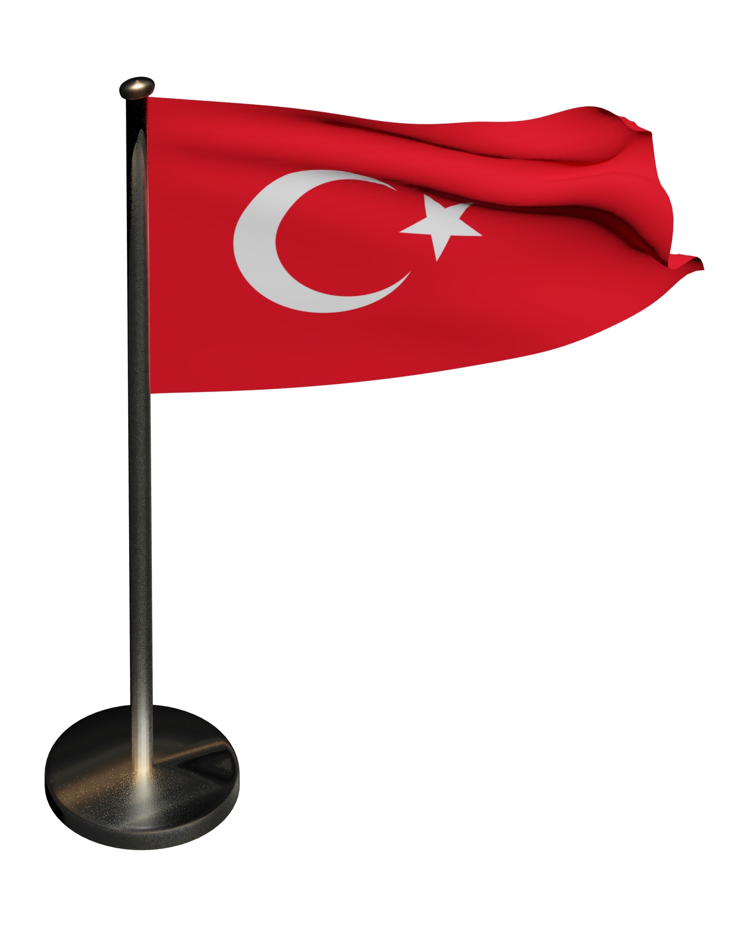Turkish Flag on a metal pole 3D model_12