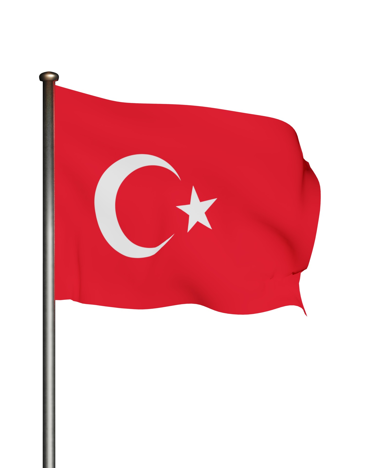 Turkish Flag on a metal pole 3D model_5